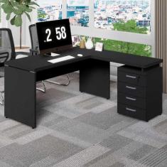 Mesa em L Escritório 1,50m Gaveteiro 4 Gavetas Pé Painel F5 - F5 Offic
