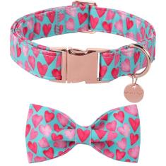 UP URARA PUP Coleira de Dia dos Namorados com gravata borboleta, gravata borboleta de coração rosa com fivela de metal, coleira de presente de dia dos namorados para filhotes, meninas, meninos ou