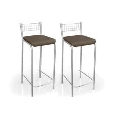 Banqueta Sala de Jantar Gênova 2B705CR Kit 2 Un Cromado/Marrom - Kappe