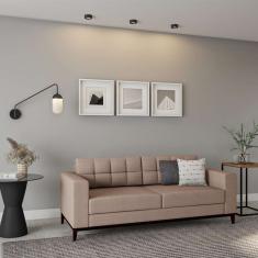 Sofá 3 Lugares Surprised Pés e Base em Madeira Linho Cotton Bege 180 cm