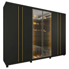 Guarda Roupa Absolute New Casal 6 Portas 4 Gavetas com Vidro Reflecta e LED Gelius Cor - Grafite