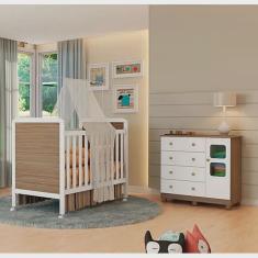 Quarto de Bebê Completo Berço Americano Mini Cama Cloe 2 Em 1 Cômoda Uli 4 Gavetas 1 Porta Móveis Peroba