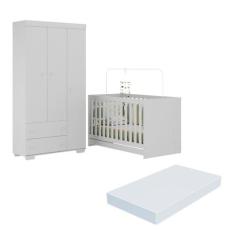 Quarto Infantil com Berço Colchão Incluso e Guarda-Roupas Algodão Doce