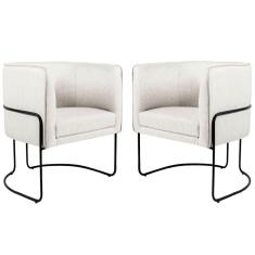 02 Poltronas Decorativas Sala De Estar Base Aço Preto Creme