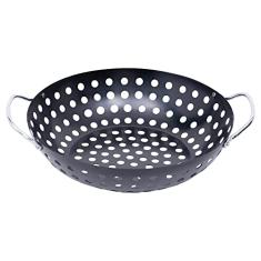 Mimo Style Grelha Perfurada Redonda Para Churrasco, 34cm. Feita Totalmente Em Aço Inoxidável na Cor Preta. Resistente e Durável, Grelha Uniformemente e Mantem a Umidade dos Alimentos