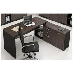 Mesa p/Escritório em L Web40 1,70m c/Armário MARSALA/PRETO