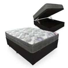 Cama Box Baú Casal 138 Tecido Sintético Preto Com Colchão De Molas - D