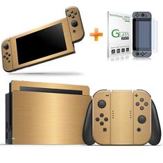 Kit Skin Adesivo Protetor Nintendo Switch + Película de Vidro (Dourado)