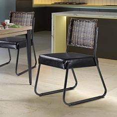 Conjunto 2 Cadeiras para Cozinha Junco Sintético Md12 Mais Decor Grafite/courissimo Preto/carvalho