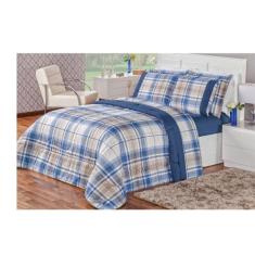 Edredom Super King 3 peças Micropercal 200 Fios Naturale -Titânio Azul