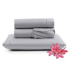 Jogo De Lençol Primor Solteiro 3 Peças Percal 400 Fios Ponto Palito - Cinza