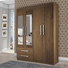 Guarda Roupa Solteiro com Espelho 4 Portas 2 Gavetas Madri Espresso Móveis Freijó