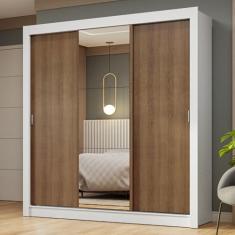Guarda-roupa Casal 3 Portas de Correr com Espelho Branco/rustic Nobre Madesa