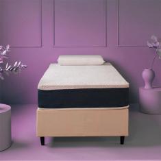 Cama Box Solteiro King com Colchão Mola Ensacada Guldi Firme e 1 Travesseiro Guldi Nasa Viscoelástico Natural, Azul e Branco