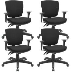 Kit 04 Cadeiras Escritório Executiva Office Giratória Preto Baixa Flexi P03 Poliéster Preto - Lyam