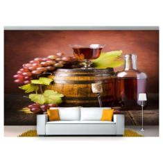 Papel De Parede Barril Vinho Cacho De Uva 3D Al79 - Você Decora