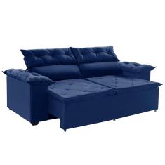 Sofá Compact 150cm Retrátil E Reclinável Com Molas Espirais 5 Posições Azul