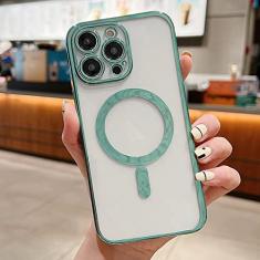Estojo de carga magnética sem fio transparente de revestimento de luxo para iPhone 11 13 12 14 Pro XS Max X XR 8 Plus Capa de silicone macio, verde claro, para iPhone 13 Pro