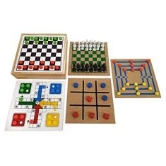 Jogo 5 em 1 caixa de madeira 26x26x6cm