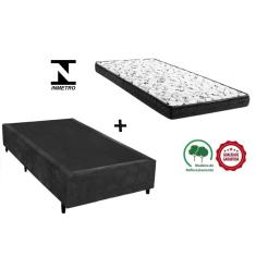 Cama Box Solteirão Preto Suede + Colchão Espuma D33 96x203x10