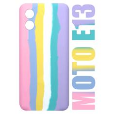 Capa case Capinha Aveludada Arco Iris Candy Compatível Moto E13 XT2345 6.5 + Película De Vidro 3D - Cell In Power25