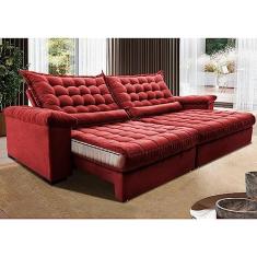 Sofá Retrátil e Reclinável 2,55m Molas Ensacadas Cama Inbox Big Space com Bordado Velusoft Vermelho