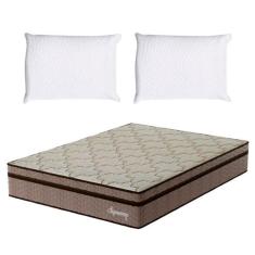 Colchão Casal Supreme Molas Ensacadas (30x138x188) Bege e Marrom com 2 Travesseiros Guldi Soft Nasa Branco