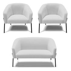 Sofá Namoradeira E 2 Poltronas Pé De Ferro Preto Stella Linho D03 - D`rossi Cor A05 Cinza