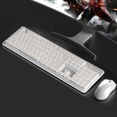 Teclado e mouse retroiluminados sem fio, tamanho completo, entrada silenciosa, ângulo de inclinação ergonômico, modo de suspensão, teclado de computador recarregável de 2,4 G e conjunto de mouses