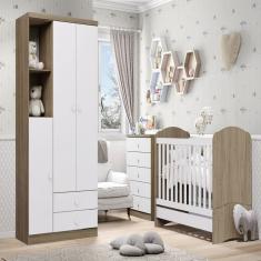 Quarto de Bebê Completo Bala de Menta 3 Portas 7 Gavetas Rústico/Branco - Henn