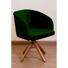 Poltrona Decorativa Redonda Pé Giratório de Madeira