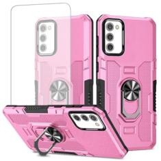 Ueokeird Capa para Galaxy A03S, capa para Samsung A03S SM-A037U com protetor de tela de vidro temperado, proteção resistente com anel de metal suporte magnético capa de telefone para Samsung Galaxy