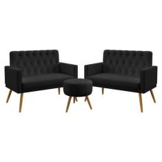 Kit 2 Poltronas Namoradeiras Estofadas Sala De Estar Vega Com Rodapé E