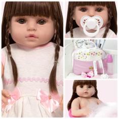 Boneca Reborn de Silicone Linda Princesa Fofa Vários Itens - Cegonha R