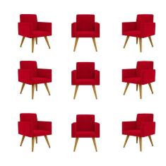 Kit 09 Cadeiras Poltronas Decorativa - Escritório - Recepção Cor:vermelho