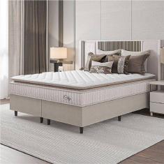 Cama Box Colchão Casal King Molas Ensacadas City Pillow Top 193x203x61cm Bege Branco Hellen