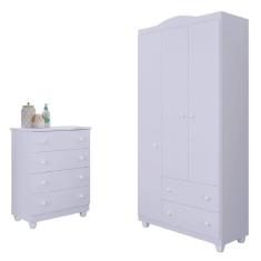Quarto De Bebê Cômoda E Guarda Roupas Infantil Branco Lara J&a Branco