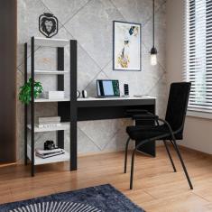 Mesa Escritório Computador Multiuso Com Estante Lateral Artemis Preto-branco