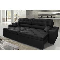 Sofá Austin Plus 202Cm Retrátil Com Molas Preto - Ws