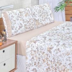 Jogo De Lençol Afrodite Casal 4 Pçs Algodão 180 Fios Estampa Floral - Cáqui