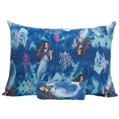Jogo De Cama Portallar Solteiro Malha Mista Estampado Disney Ariel Mermaid 2 Pçs Azul