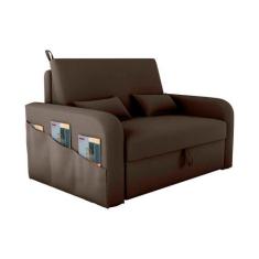 Sofá Cama com Baú 2 Lugares 140cm Lady Day Marrom Matrix, Marrom, 2