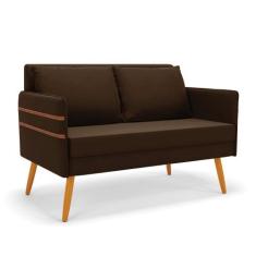 Namoradeira 02 Lugares Mari Suede Marrom Pés Palito Castanho - D'Rossi