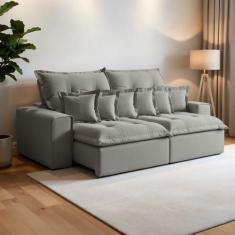 Sofá Retrátil e Reclinável 4 Lugares 290cm 6 Almofadas Dubai e Molas e