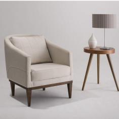 Poltrona em Linho Imbuia Requadro Agatha Sofani Bege/Imbuia