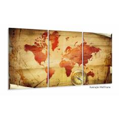 Quadro Decorativo Mapa Mundi Retro 120x60 3 peças