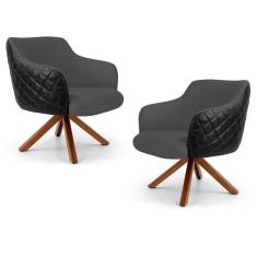 Kit 02 Poltronas Jade Base Giromad Tressê Cinza Escuro