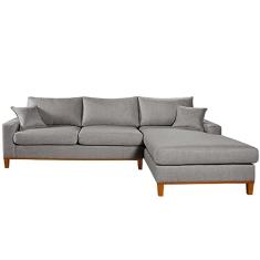 Sofa Living California 4 Lugares Chaise Lado Esquerdo Revestido Linho Base Madeira Cor:Cinza