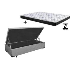 Cama Box Baú Solteiro Conforto Suede Cinza + Colchão Solteiro Conforto Espuma D23 Com EPS 24x88x188