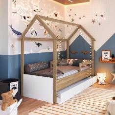 Cama Infantil Montessoriana com Cama Auxiliar Aveiro Oak/Branco